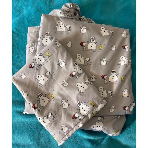 Peanuts Snoopy Full Size Sheet Set Snowman Print Winter Holiday One Pillowcase - Picture 5 of 7